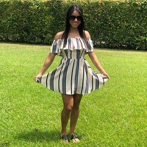 Lucca Couture Off the Shoulder Striped Dress